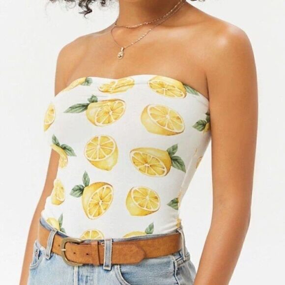 NWT Forever 21 Lemon Printed Thong Bodysuit Small - Picture 1 of 4